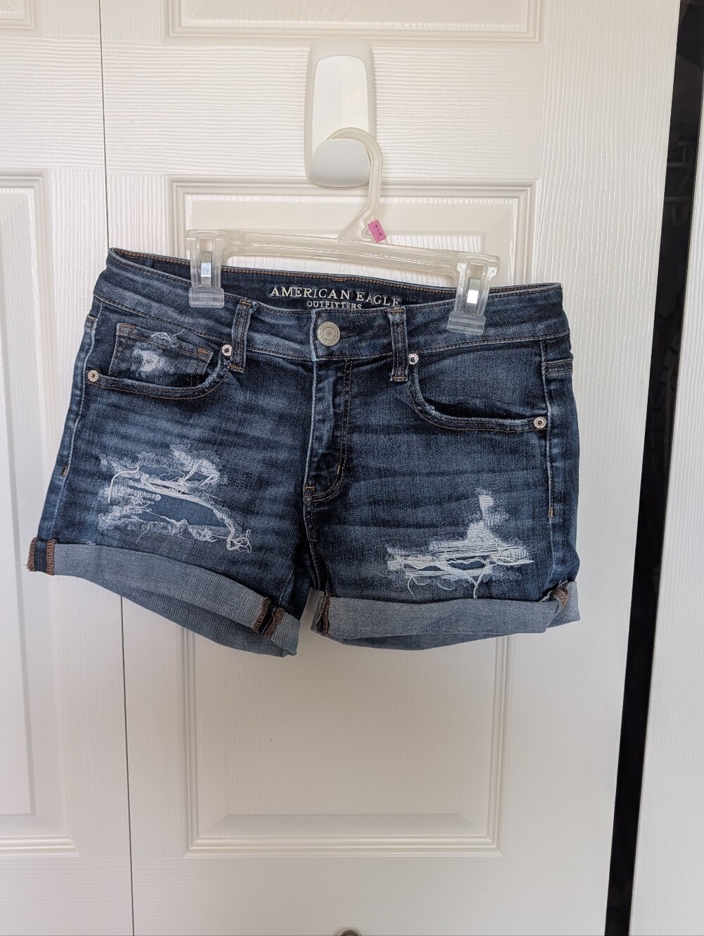 American Eagle Ripped Dark Denim Shorts